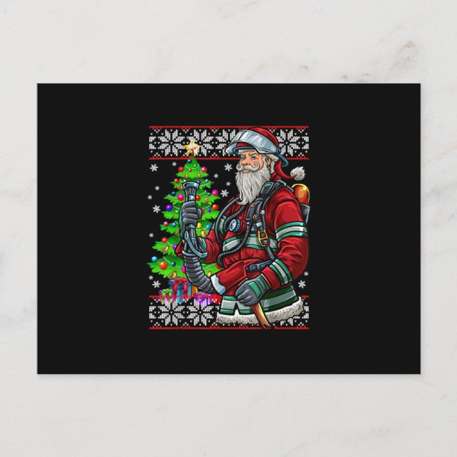 Firefighter Santa Claus Fireman Costume Ugly Holiday Postcard (Front)