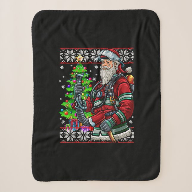 Firefighter Santa Claus Fireman Costume Ugly Sherpa Blanket (Front)