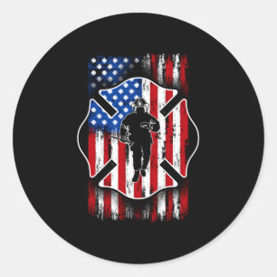 Firefighter Shield American Flag Patriotic Usa 4Th Classic Round Sticker