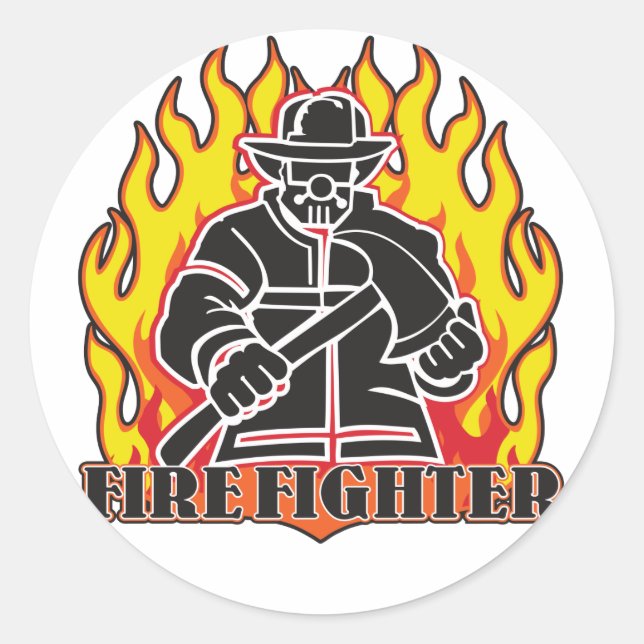Firefighter Silhouette Classic Round Sticker (Front)