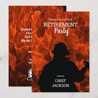  Firefighter Silhouette Flames Retirement Party Invitation