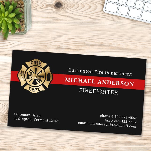 Firefighter Simple Custom Fire Department Logo Business Card (Creator Uploaded)