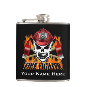 Firefighter Skull 2 and Flaming Axes Hip Flask