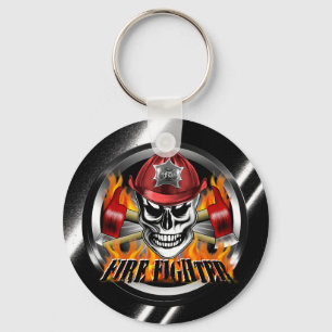 Firefighter Skull 4 and Flaming Axes Key Ring