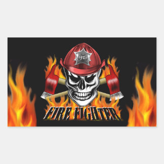Firefighter Skull 4 and Flaming Axes Rectangular Sticker
