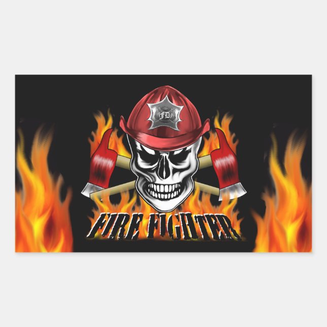 Firefighter Skull 4 and Flaming Axes Rectangular Sticker (Front)
