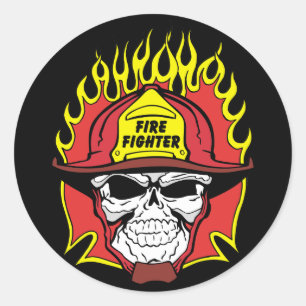 Firefighter Skull Classic Round Sticker