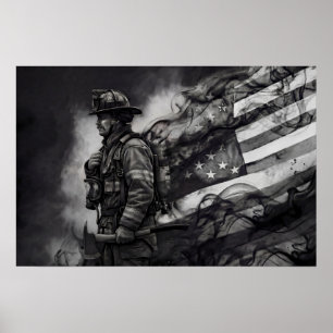 Firefighter Smoke Ink American Flag Tribute Poster