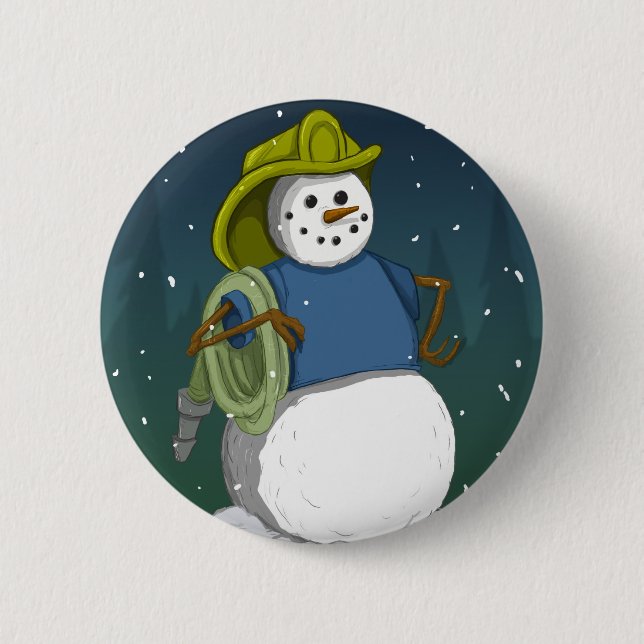 Firefighter Snowman 6 Cm Round Badge (Front)