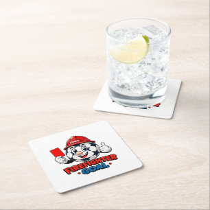 Firefighter Soccer Referee Mascot Square Paper Coaster