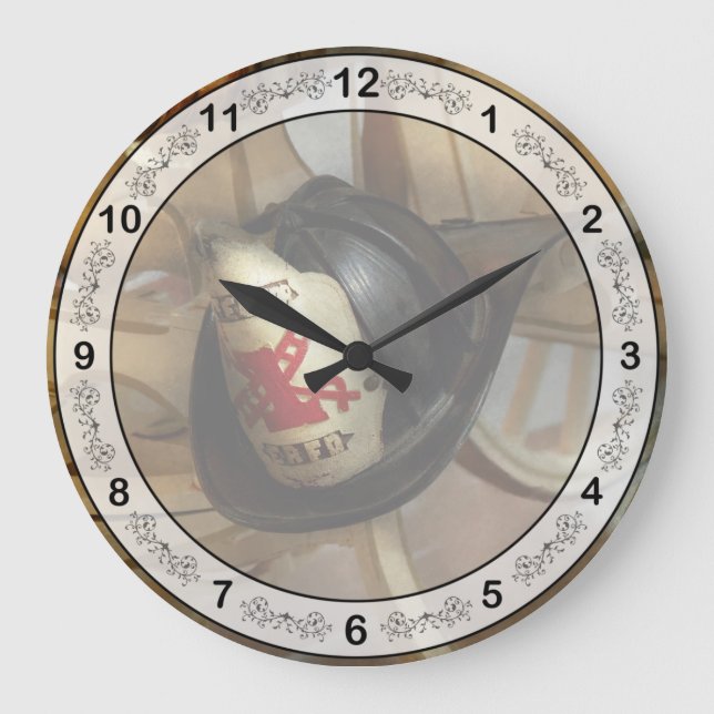 Firefighter - Somewhere to hang hat Large Clock (Front)