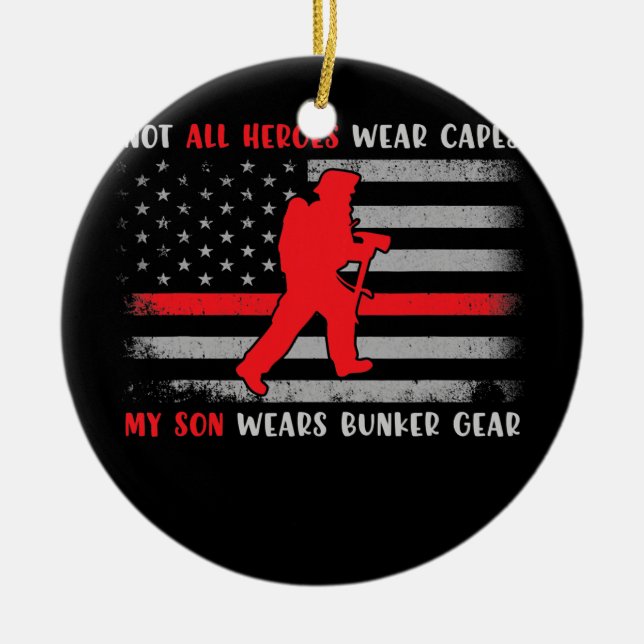 Firefighter Son Tee Proud Firefighter Dad Mum Ceramic Tree Decoration (Front)