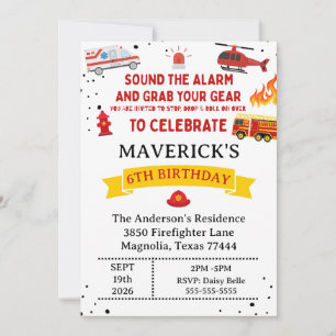 Firefighter Sound The Alarm Birthday Invitation