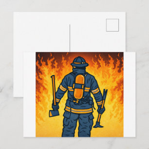 Firefighter Standing Against the Flames Postcard