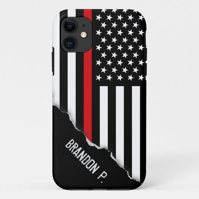 Firefighter Styled Torn Out American Flag Custom Case-Mate iPhone Case (Back)