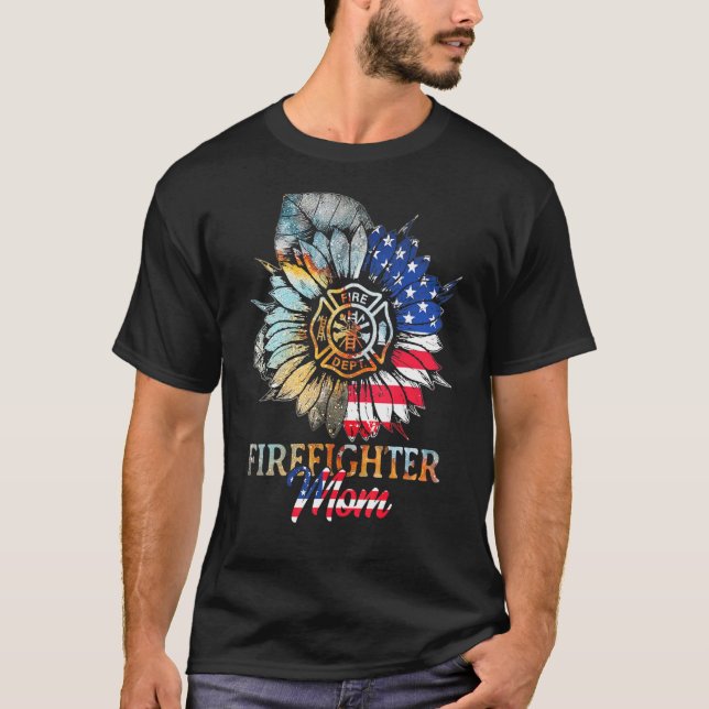 Firefighter Sunflower Firefighter Mum T-Shirt (Front)