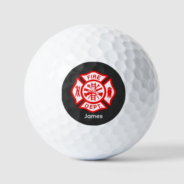 Firefighter Symbol Fireman Logo Custom Name Golf Balls (Front)