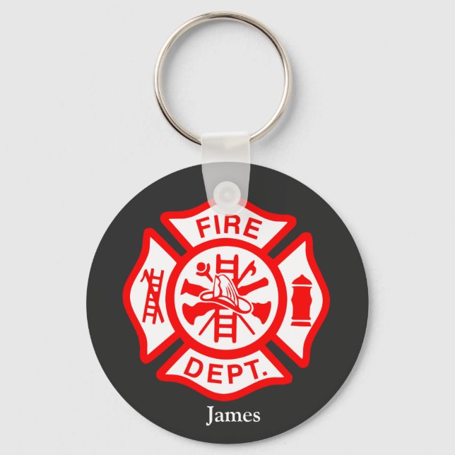 Firefighter Symbol Fireman Logo Custom Name Key Ring (Front)