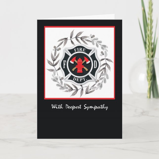 Firefighter Sympathy Black Wreath Card (Front)