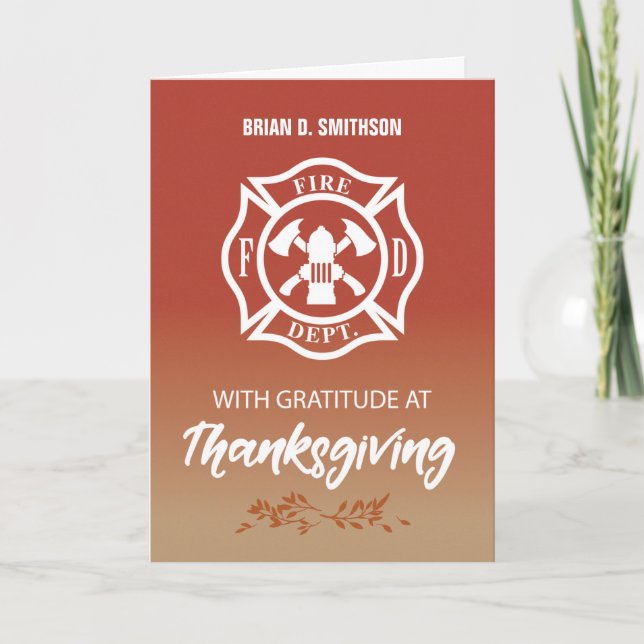 Firefighter Thanksgiving Blessings Thank You Card (Front)