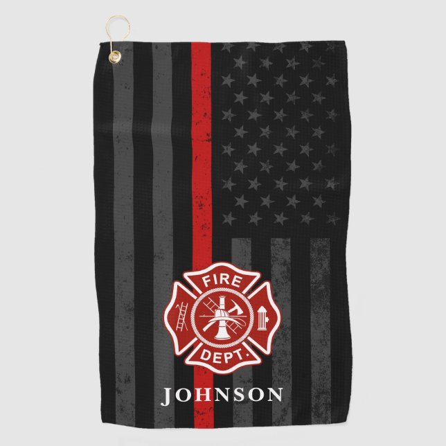 Firefighter Themed American Flag Golf Towel (Front)