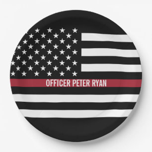 Firefighter Thin Red Line American Flag Add Name Paper Plate