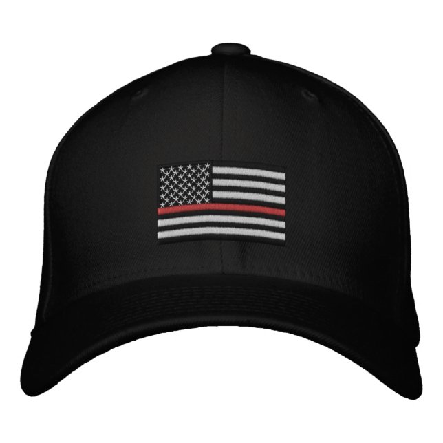 Firefighter Thin Red Line American Flag Embroidered Hat (Front)