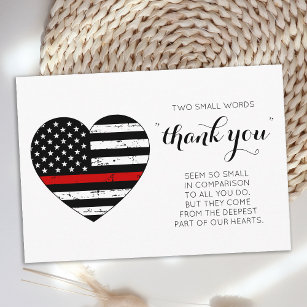 Firefighter Thin Red Line American Flag Heart Thank You Card
