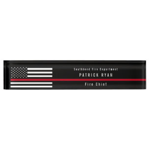 Firefighter Thin Red Line American Flag Monogram Nameplate