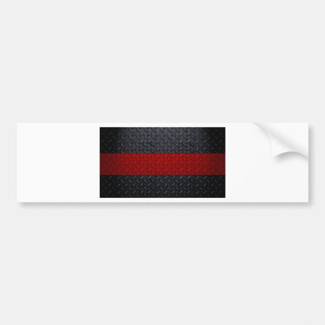Firefighter Thin Red Line Diamond Plate Bumper Sticker (Front)