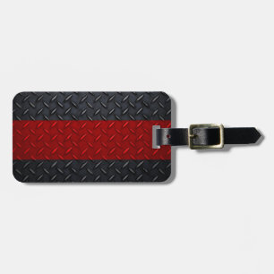 Firefighter Thin Red Line Diamond Plate Luggage Tag