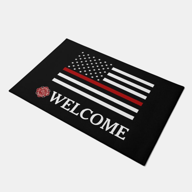 Firefighter Thin Red Line Doormat (Angled)