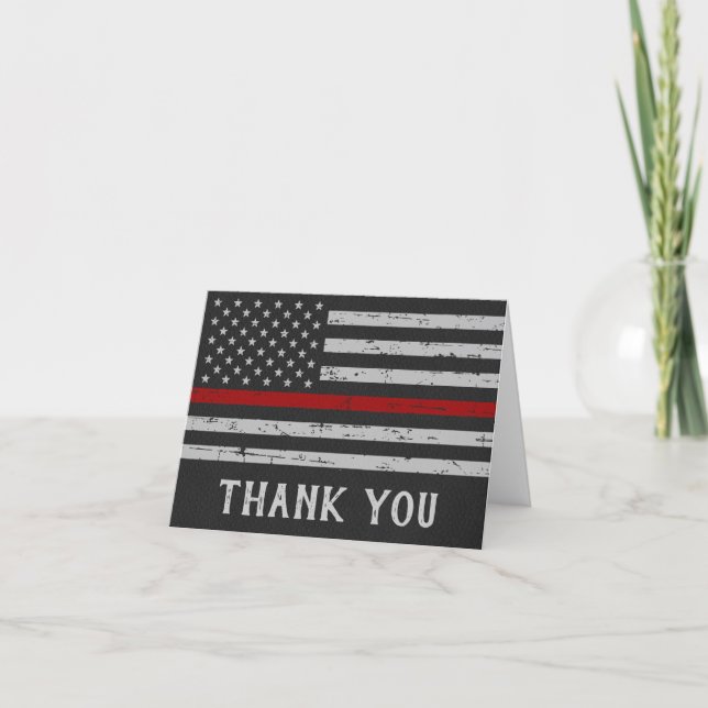 Firefighter Thin Red Line Fireman Thank You Card (Front)