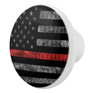 Firefighter Thin Red Line Flag Ceramic Knob