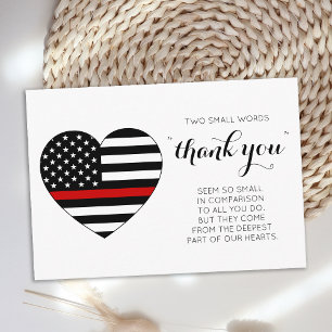 Firefighter Thin Red Line Flag Heart Fireman Thank You Card