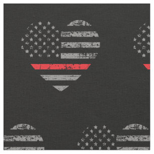 Firefighter Thin Red Line Flag Heart Pattern Fabric