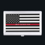 Firefighter Thin Red Line Flag Monogram Name Business Card Holder<br><div class="desc">This patriotic business card case features a black and white American flag with a thin red line across the middle and your name in a modern white typography for you to personalise. Matches our thin red line business card so please check out our I Love Digis shop for more items....</div>