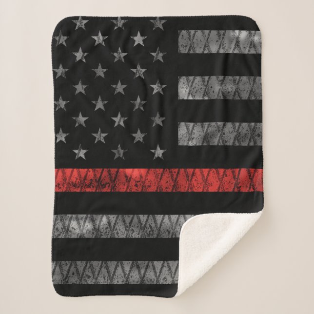 Firefighter Thin Red Line Flag Sherpa Blanket (Front)