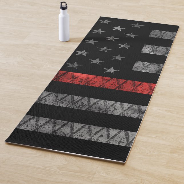 Firefighter Thin Red Line Flag Yoga Mat (In Situ)