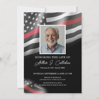 Firefighter Thin Red Line Funeral Memorial Invitation