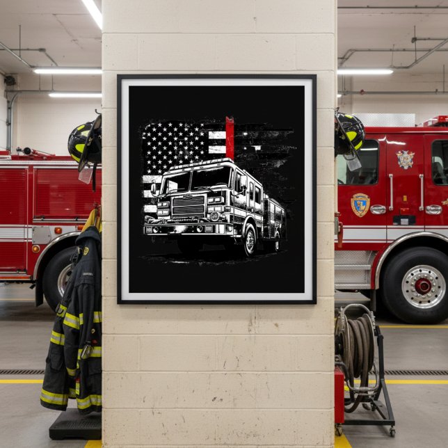 Firefighter Thin Red Line Grunge Flag Poster (Creator Uploaded)