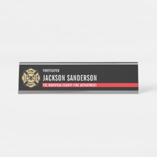Firefighter Thin Red Line Logo Fire Department Desk Name Plate
