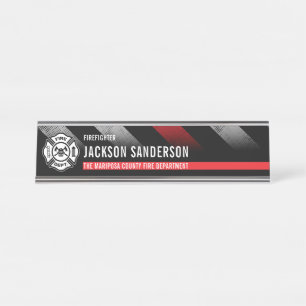 Firefighter Thin Red Line Logo Fire Department Desk Name Plate