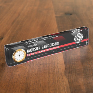 Firefighter Thin Red Line Logo Fire Department Nameplate
