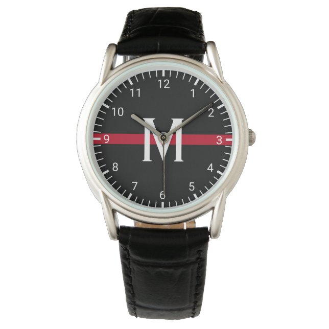 Firefighter Thin Red Line Monogrammed Initial Watch (Front)