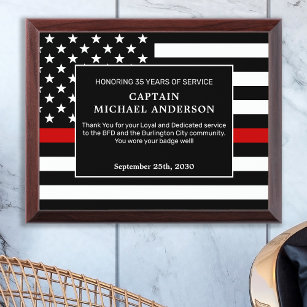 Firefighter Thin Red Line Retirement Anniversary Award Plaque