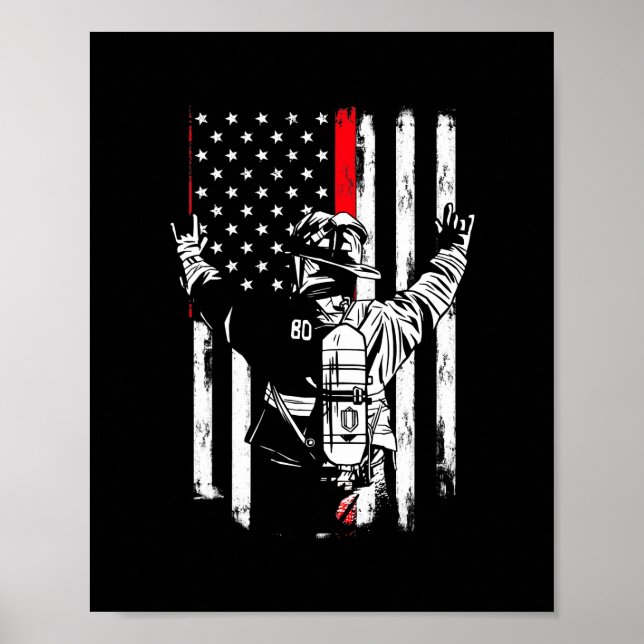 Firefighter Thin Red Line US American Flag Poster (Front)