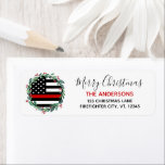 Firefighter Thin Red Line Wreath Return Address<br><div class="desc">Add the finishing touch to your envelopes, Christmas cards and stationary with this unique Thin Red Line Firefighter return address label - Holiday wreath in a USA American flag design in Firefighter Flag colours, modern black red and white design with holly and berries. Personalise with family name and address. This...</div>