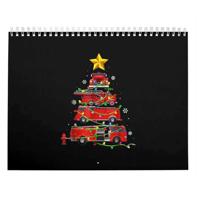 Firefighter Truck Christmas Tree Men Women Calendar (Cover)