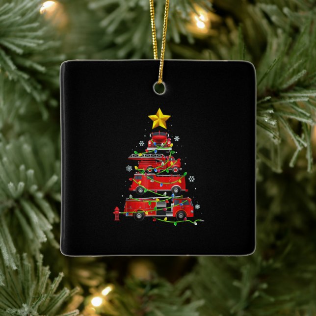 Firefighter Truck Christmas Tree Men Women Ceramic Ornament (Tree)
